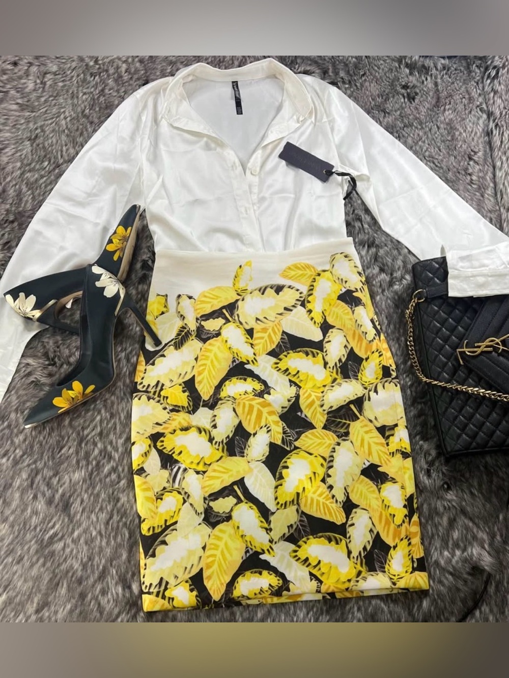 Opening Ceremony Yellow Leaf-Print Pencil Skirt